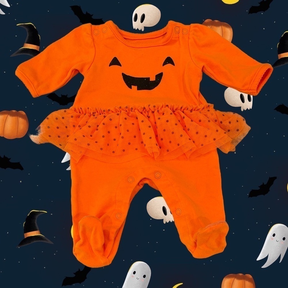 CARTERS NB Infant Girls Halloween Jack-O-Lantern Pumpkin Tulle Bodysuit Creeper